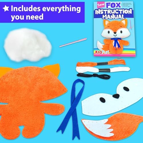 KRAFUN Fox Sewing Kit for Kids Ages 8-12 - No Scissors No Glue - Image 3
