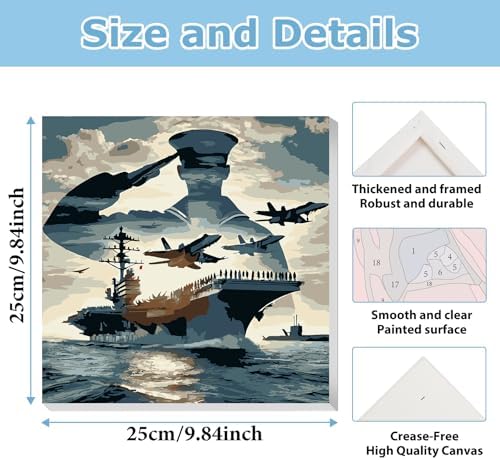 Navy Paint by Numbers Kit for Adults Beginner, Paint by Numbers 10x10 Inch - Image 3