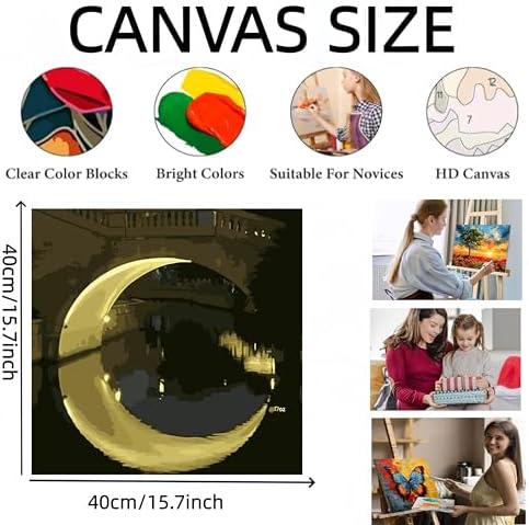Painting by Numbers Kit for Adults Beginner,Night Bridge Moon Paint by Numbers Easy for Adults,Adult Paint by Number Kits on Canvas,Acrylic Oil Number Painting for Home Wall Decor15.7X19.7 In - Image 6