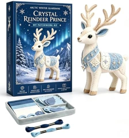 Arctic Winter Guardians DIY Patchwork Kit, Beginner Sewing Kit, 3D Stuffed Mythical Creature Needle, Portable Stuffed Animal Sewing Kit for Beginners, Pre-Cut Handmade Craft Kit (Star Reindeer) by Unknown