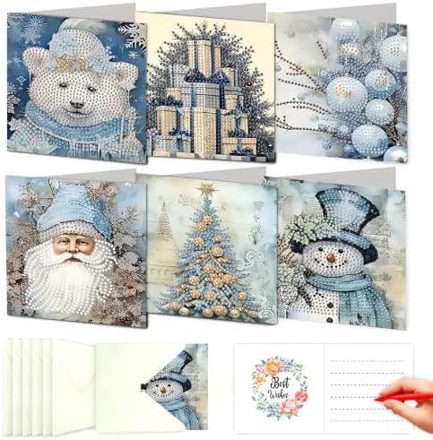 LSQFS Diamond Art Kits for Adults, 6Pcs Xmas Diamond Cards with Envelopes by LSQFS
