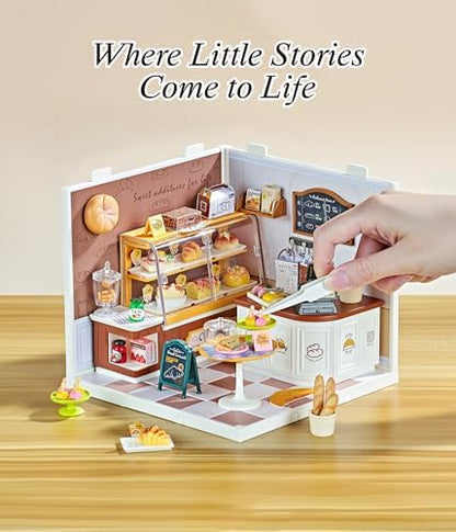 Bread Shop DIY Miniature House Kit with Roof & LED Light, Stackable & Connectable Dollhouse Kit with Dustproof Door, Creative DIY Crafts Building Toy Gift for Adults Teens - Image 3