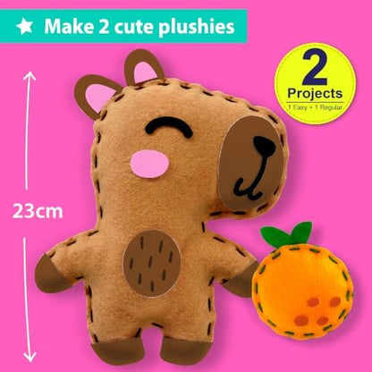 KRAFUN Beginner Sewing Kit, Sew Capybara & Orange, Pre-Cut Felt, Ages 5+ - Image 3