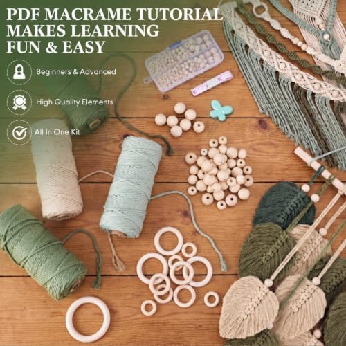Rivvlive Macrame Kit for Adults Beginners 249 Pcs, 436yd 3mm Cotton Macrame Cord Wood Rings Dowels and Beads Needle Threader Gift Box & Digital Instruction Book for Bohemian Decor Craft Projects - Image 6