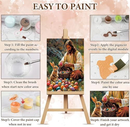 NAIMOER Easter Paint by Numbers Kits for Adults Beginner with Wooden Framed, Jesus Rabbit Color by Numbers on Canvas Painting Kits for Adults, Easy Paint DIY Acrylic for Home Wall Decor 8X12 Inch - Image 5