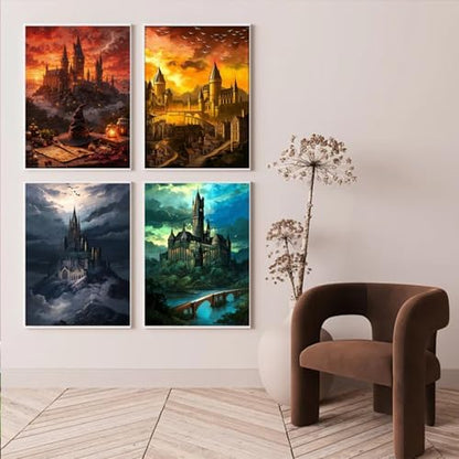 4 Pack Castle Paint by Numbers Kit for Adults Framed Canvas Frameworkless - Image 2