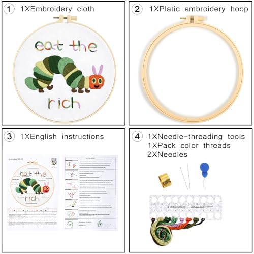 Hungry Caterpillar Embroidery Kits for Beginners Adults, Cute Embroidery Starter Kits, Counted Cross Stitch Kits for Beginners DIY Craft Kits for Adults Women, Embroidery Hoop, Thread & Video Tutorial - Image 6