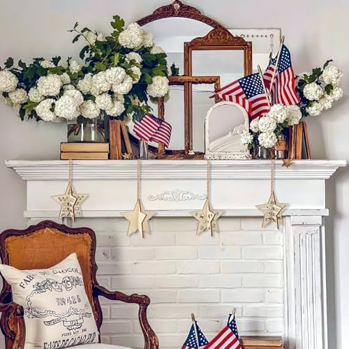 COCHIE DIY 3D 4th of July Stars Wood Crafts to Paint, Paintable Unfinished Wooden Slices for Craft, Memorial Day Veterans Day Star Cutouts Ornaments for Painting Decorations (24 PCS) - Image 4
