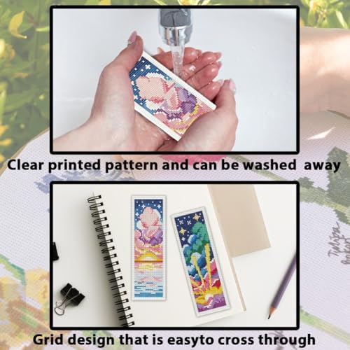 ACRNIGHEET 6PCS Cross Stitch Bookmark Kit for Beginner Colorful Clouds Stamped Cross Stitch Kits Needlepoint Kit for Adults DIY Tassel Embroidery Bookmark Kits & Instructions Craft Gift 8.5"x3" 11CT - Image 3