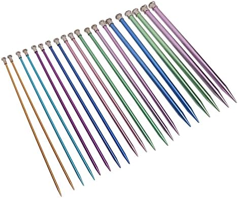 Aluminum Knitting Needles Set, 25cm, Colored Metal, Single Pointed, 10 Pairs, 20 Pieces, 10in, for Scarves Hats Sweaters by Aqur2020
