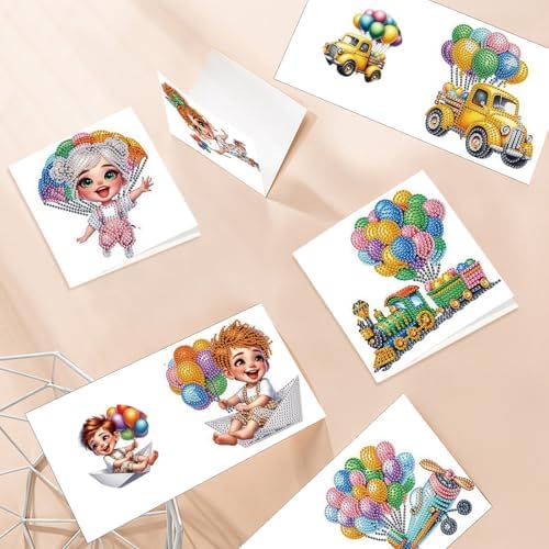 6pcs Diamond Art Painting Kit Greeting Card, Truck Balloon 5D DIY Diamond Handmade Holiday Greeting Card with Envelope, Holiday Gift Congratulation - Image 6