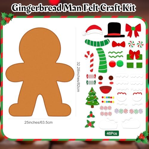 WovWeave 2.7ft DIY Felt Christmas Gingerbread Man Set with 46 Ornaments - Image 2