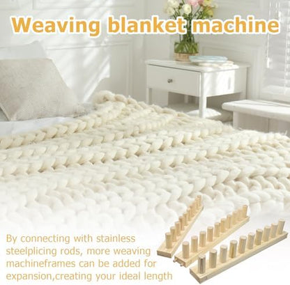 ZMJY 46" Adjustable Chunky Yarn Loom Kit for DIY Blankets | Beginner-Friendly Hand Knitting Loom with Modular Wooden Frame | No Needles Required for Family Craft, Home Decor & Stress Relief - Image 3