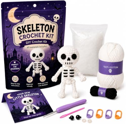 Halloween Skeleton Crochet Kit for Beginners, DIY Amigurumi Kit by Handmade