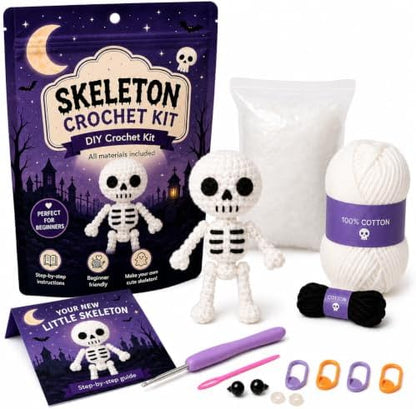 Halloween Skeleton Crochet Kit for Beginners, DIY Amigurumi Kit by Handmade