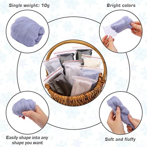 Wonvoc Needle Felting Wool 2.82oz /80g, 8 Colors Wool Roving (Winter) - Image 4