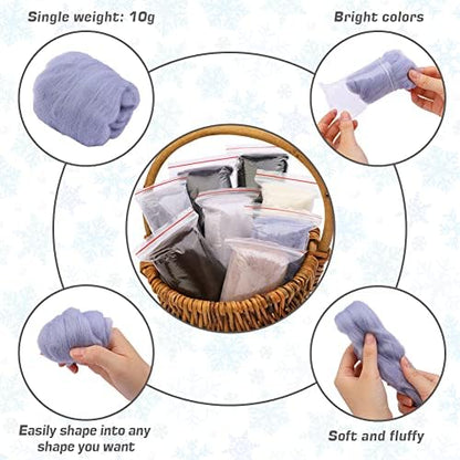 Wonvoc Needle Felting Wool 2.82oz /80g, 8 Colors Wool Roving (Winter) - Image 4