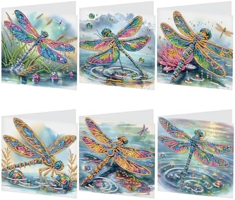 6 Pcs 5D Diamond Painting Greeting Cards Kits Dragonfly, Handmade Festival Greeting Cards with Envelopes DIY Diamond Art Crafts Birthday Cards Shimmer Design for Birthdays Holidays (30x15cm) by AiYuanzsh