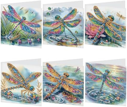 6 Pcs 5D Diamond Painting Greeting Cards Kits Dragonfly, Handmade Festival Greeting Cards with Envelopes DIY Diamond Art Crafts Birthday Cards Shimmer Design for Birthdays Holidays (30x15cm) by AiYuanzsh