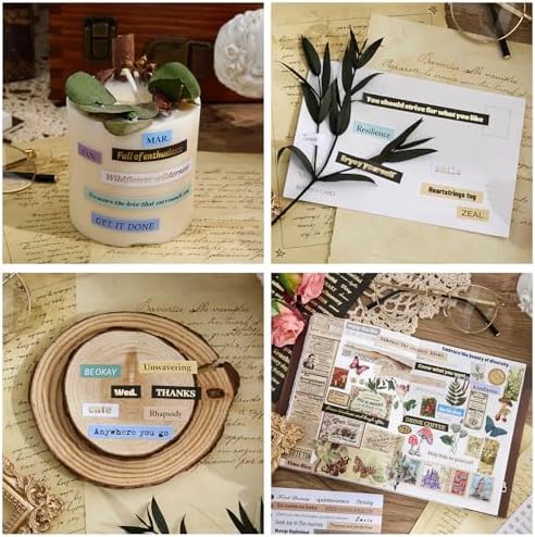 2500+ Pcs Word Stickers for Journaling, 50 Sheets Quote Sticker Gold Foil Art Scrapbook Supplies for Junk Journal, Scrapbooking Supplies for Bullet Journal Craft Small Talk Stickers for DIY Gift Card - Image 3