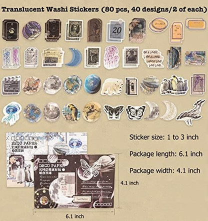 Knaid 200 Piece Vintage Ephemera Bundle - Paper & Sticker Kit for Junk Journaling, Scrapbooking, Planners, Bullet Journals, Collage, Decoupage - Black/Blue Tones - Image 4