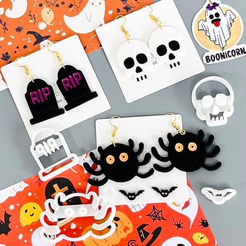 Xaekicr Halloween Polymer Clay Cutters Set – 8Pcs Clay Earring Cutters for Polymer Clay Jewelry, Ghost Bat Skull Pumpkin Shapes Clay Tools and Molds for DIY Crafts - Image 5