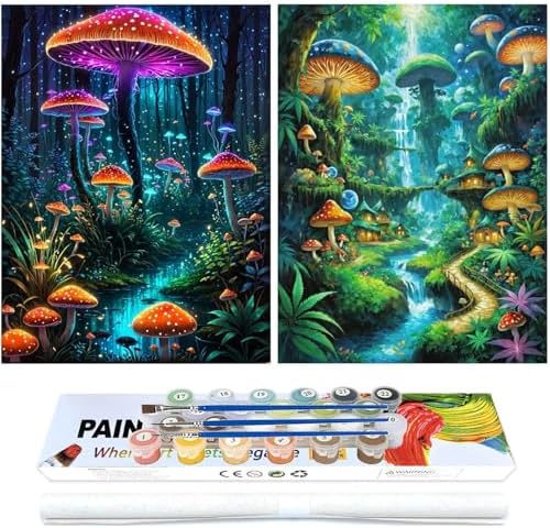 Lovepefe Mushroom Paint by Numbers Kit for Adults and Kids Beginner 2 Pack Mushrooms Forest Adult Paint by Number Kits On Canvas DIY Oil Painting Kits for Gift Wall Decor 12x16 Inch by Unknown