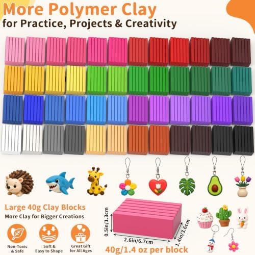130 Pcs Polymer Clay Kit 48 Colors Oven Bake Clay 40g Large Block,Non-Toxic - Image 2