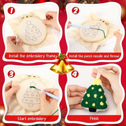 WinnerWhy 6 Pcs Christmas Punch Needle Kit Adults Beginner Keychain Accessories Christmas Punch Needle Embroidery Kit Includes Patterns, Tools, Yarns, Hoop, Instruction, Easy Art Work Decor for Adult - Image 3