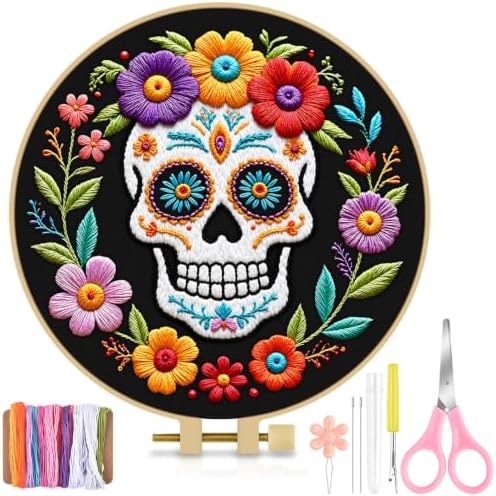 TINDTOP Embroidery Kit for Adult Beginners, Embroidery DIY Starter Kit, with Stamped Patterns, Hoop, Tools, Colorful Threads with Needles, Instructions (Skeleton B) by TINDTOP