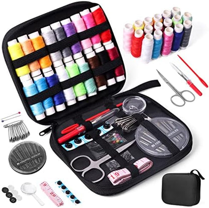 JUNING Sewing Kit with Case Portable Sewing Supplies for Mom Grandma Women Men Teen Girls Boys Home Traveler, Adults, Beginner, Emergency, Contains Thread, Scissors, Needles,Measuring Tape and More by JUNING