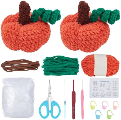 ORIGACH 2 Set Halloween Plush Pumpkin Crochet Kit for Beginners,Complete Crochet Starter Kit with Video Guide, Yarn & Tools, CrochetingGifts for Halloween Decor by ORIGACH