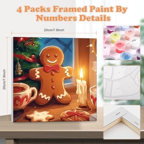 GHHKUD 4 Pack Framed Paint by Numbers Winter for Adults Beginners, DIY Christmas Holiday Paint by Numbers, Art on Canvas Gifts Home Wall Decor 8x8in - Image 2