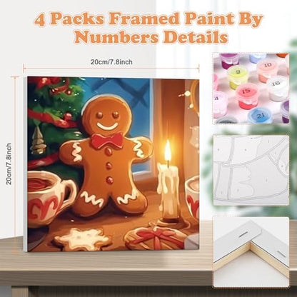 GHHKUD 4 Pack Framed Paint by Numbers Winter for Adults Beginners, DIY Christmas Holiday Paint by Numbers, Art on Canvas Gifts Home Wall Decor 8x8in - Image 2