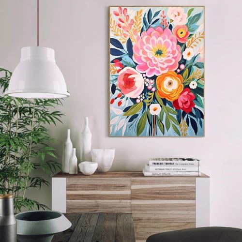 Flowers Paint by Numbers for Adults with Framed Canvas,Paint by Numbers Kits with Wooden Easel Drawing Paintwork,DIY Acrylic Oil Painting Kits with Brushes Gift Box for Home Wall Decor(12x16 Inch) - Image 3