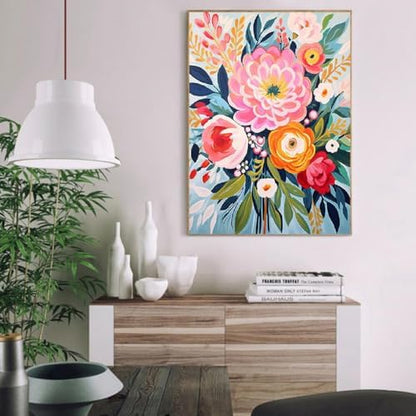 Flowers Paint by Numbers for Adults with Framed Canvas,Paint by Numbers Kits with Wooden Easel Drawing Paintwork,DIY Acrylic Oil Painting Kits with Brushes Gift Box for Home Wall Decor(12x16 Inch) - Image 3