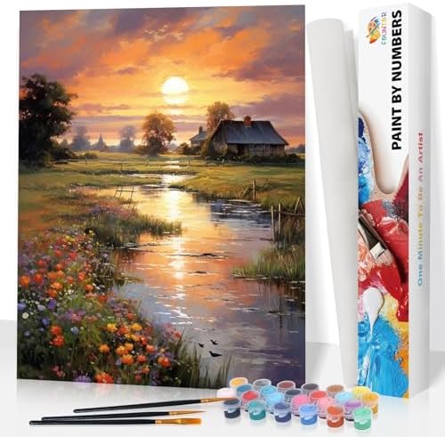 Sunset Paint by Numbers Kit for Adults Beginner 16x20 Inch, Countryside by Fountor