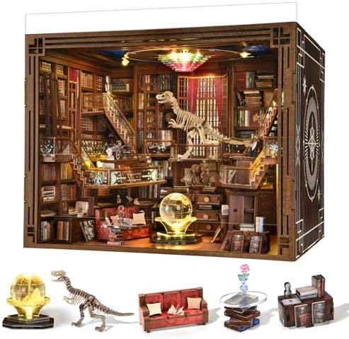 MiniCity Book Nook Kit, DIY Miniature Dollhouse Booknook Kit, 3D Wooden Puzzle Bookend Bookshelf Insert Decor with LED Light for Teens and Adults (Beyond Library Max) by MiniCity
