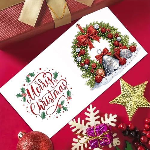6Pcs Christmas Greeting Card DIY Diamond Art Painting Greeting Cards Special Shaped Diamond Blessing Folding Card Kit Arts Crafts for Birthday Festival-Elements - Image 5
