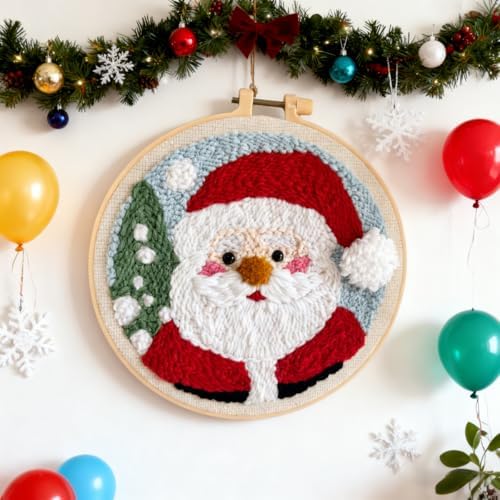 DIY Punch Needle Kits Santa Claus with Hoop 20x20cm-9 - Image 4