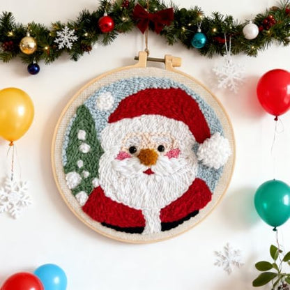 DIY Punch Needle Kits Santa Claus with Hoop 20x20cm-9 - Image 4