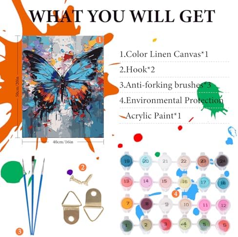 Fountor Butterfly Paint by Numbers Kit for Adults Beginner 16x20 Inch - Image 4