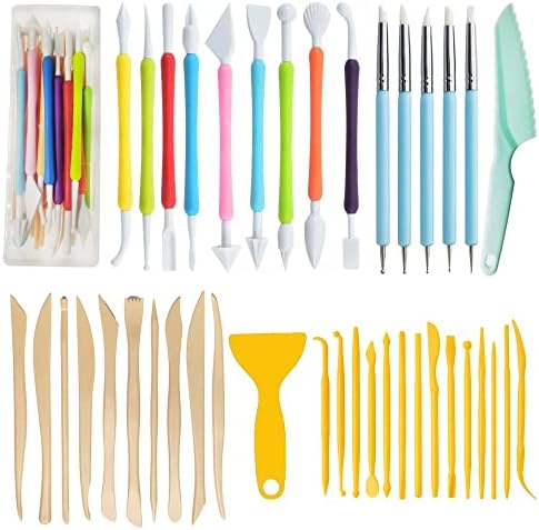 Langqun 41pcs Plastic Polymer Clay Art Tools Set for Kids Adults,Knives Pottery Tools,Ceramic Supplies for Engraving, Embossing, Shaping,Sculpting,Modeling by LANGQUN