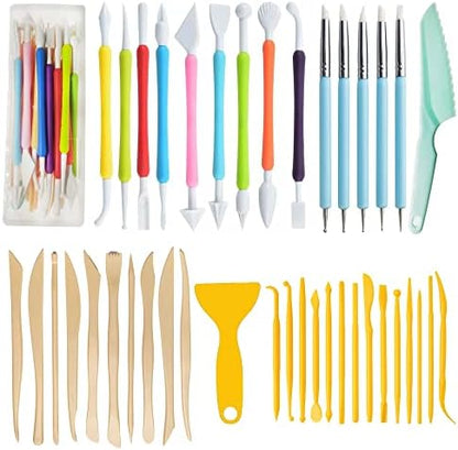 Langqun 41pcs Plastic Polymer Clay Art Tools Set for Kids Adults,Knives Pottery Tools,Ceramic Supplies for Engraving, Embossing, Shaping,Sculpting,Modeling by LANGQUN