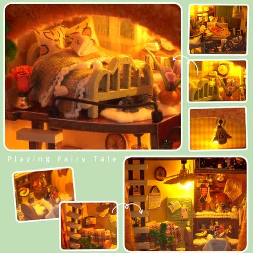 3D Mini House Kit, DIY Miniature House Kit, Buildable Little House Kit, DIY Wooden Crafts with LED Lights, Decorative Wooden Craft Kit, Birthday Gift for Adults - Image 5