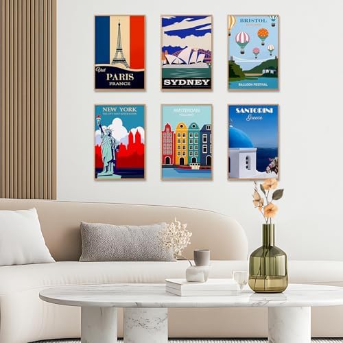 GEEHEIY 6 Pack Paint by Numbers Kit for Adults, Travel Poster, 8x12 Inch - Image 7