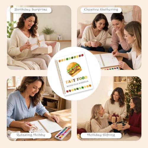 Fast Food Favorites Watercolor Workbook, 12 Patterns Watercolor Kit for Beginners, Step-by-Step Water Coloring Book, 18 Colors Watercolors Paint Set, Art Gift for Adults Teen - Image 7