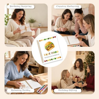 Fast Food Favorites Watercolor Workbook, 12 Patterns Watercolor Kit for Beginners, Step-by-Step Water Coloring Book, 18 Colors Watercolors Paint Set, Art Gift for Adults Teen - Image 7