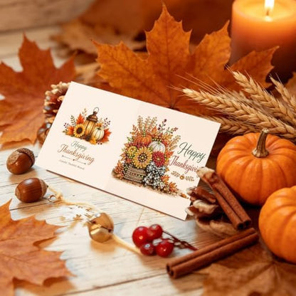 BAYUNOE 6Pcs Thanksgiving Greeting Card DIY Diamond Art Painting Greeting Cards Special Shaped Diamond Autumn Blessing Folding Card Kit Arts Crafts for Birthday Festival-Thanksgiving - Image 3