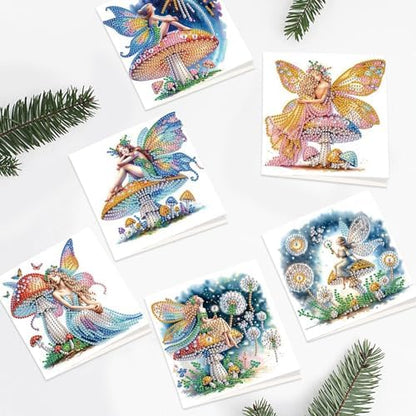 Tontut 6pcs Diamond Art Painting Kit Greeting Card, Genie on Mushroom 5D DIY Diamond Handmade Holiday Greeting Card with Envelope, Holiday Gift Congratulation - Image 5